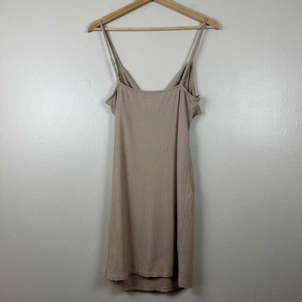 Elodie Women's XL Mini Dress Tan Ribbed Cutout Knot Front Adjustable Straps